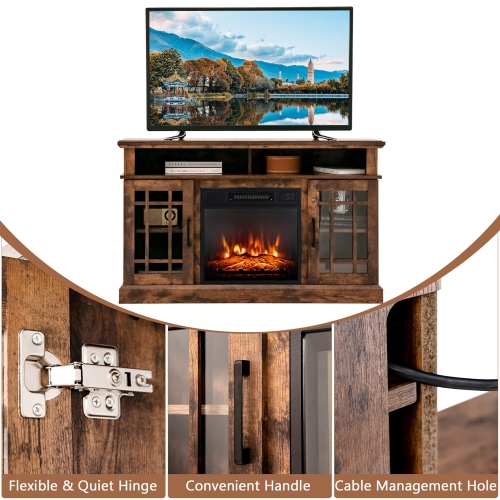 Gymax 48'' TV Stand Console Cabinet w/ Fireplace Entertainment Center For Living Room