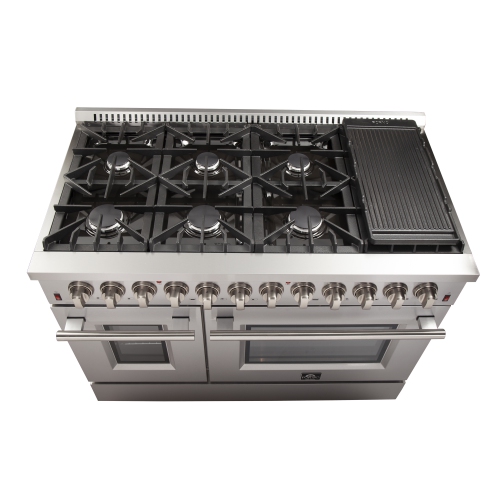 Forno Galiano 48-Inch Freestanding Dual Fuel Range, 8 Burners, Double Convection Ovens