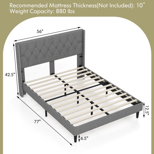 Costway Full/Queen Size Upholstered Platform Bed Button Tufted Headboard Mattress Foundation
