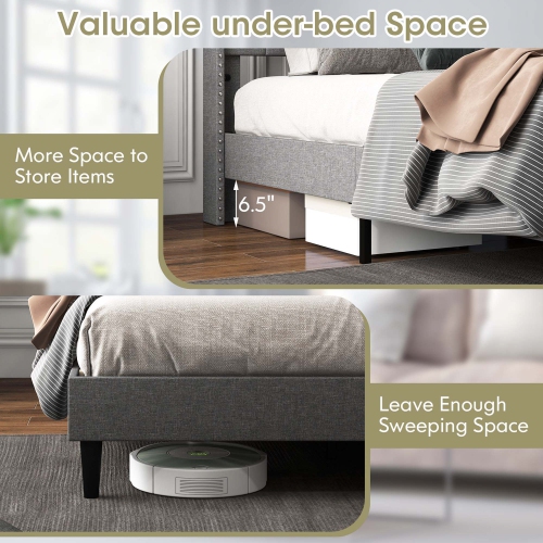 Costway Full/Queen Size Upholstered Platform Bed Button Tufted Headboard Mattress Foundation