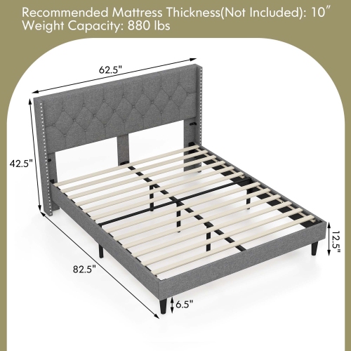 Costway Full/Queen Size Upholstered Platform Bed Button Tufted Headboard Mattress Foundation