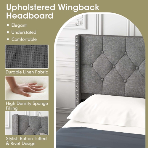 Costway Full/Queen Size Upholstered Platform Bed Button Tufted Headboard Mattress Foundation