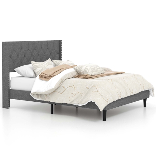 Costway Full/Queen Size Upholstered Platform Bed Button Tufted Headboard Mattress Foundation
