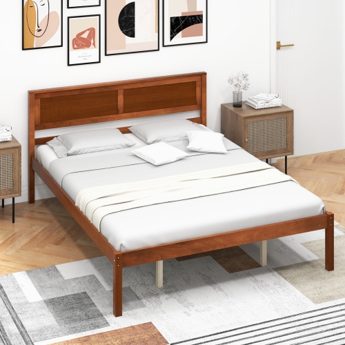 Costway Full/Queen/Twin Size Wooden Platform Bed Frame with Headboard Mattress Foundation Walnut