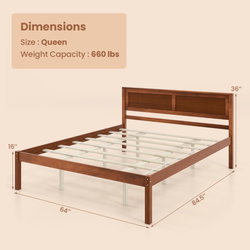 Costway Full/Queen/Twin Size Wooden Platform Bed Frame with Headboard Mattress Foundation Walnut