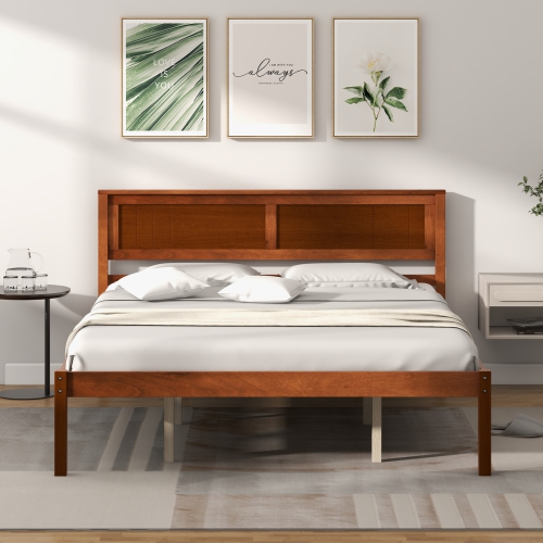 Costway Full/Queen/Twin Size Wooden Platform Bed Frame with Headboard Mattress Foundation Walnut