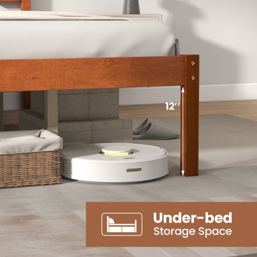 Costway Full/Queen/Twin Size Wooden Platform Bed Frame with Headboard Mattress Foundation Walnut