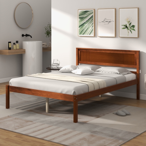 Costway Full/Queen/Twin Size Wooden Platform Bed Frame with Headboard Mattress Foundation Walnut