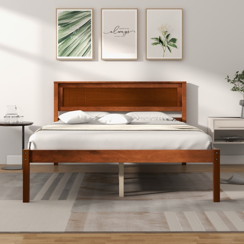 Cadre de lit plateforme en bois de Costway pour lit double/grand lit/lit simple avec base de matelas de tête de lit - Noyer