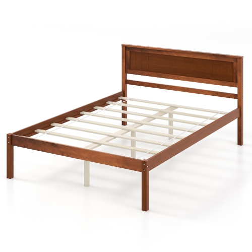 Cadre de lit plateforme en bois de Costway pour lit double/grand lit/lit simple avec base de matelas de tête de lit - Noyer