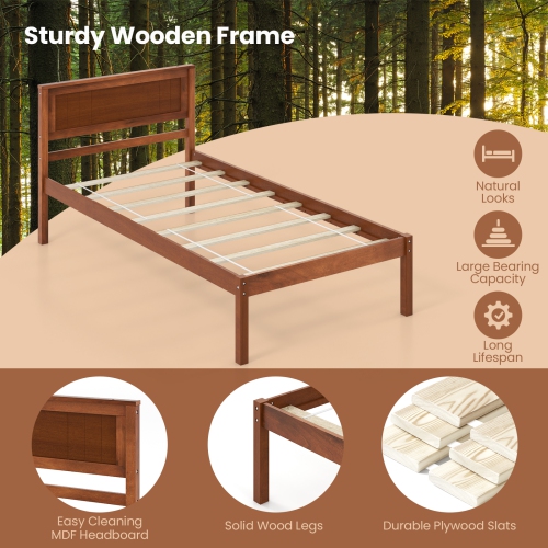 Cadre de lit plateforme en bois de Costway pour lit double/grand lit/lit simple avec base de matelas de tête de lit - Noyer