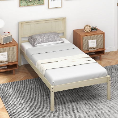 Costway Full/Queen/Twin Size Wooden Platform Bed Frame with Headboard Mattress Foundation Natural