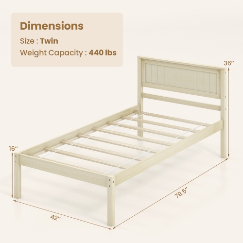Costway Full/Queen/Twin Size Wooden Platform Bed Frame with Headboard Mattress Foundation Natural