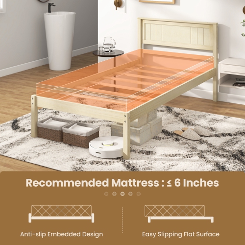 Costway Full/Queen/Twin Size Wooden Platform Bed Frame with Headboard Mattress Foundation Natural