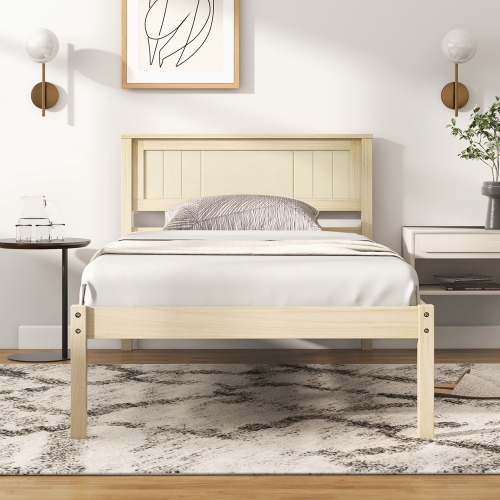 Costway Full/Queen/Twin Size Wooden Platform Bed Frame with Headboard Mattress Foundation Natural