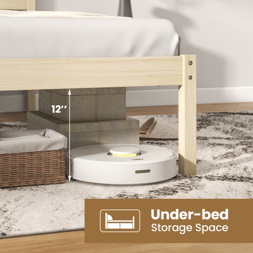 Costway Full/Queen/Twin Size Wooden Platform Bed Frame with Headboard Mattress Foundation Natural