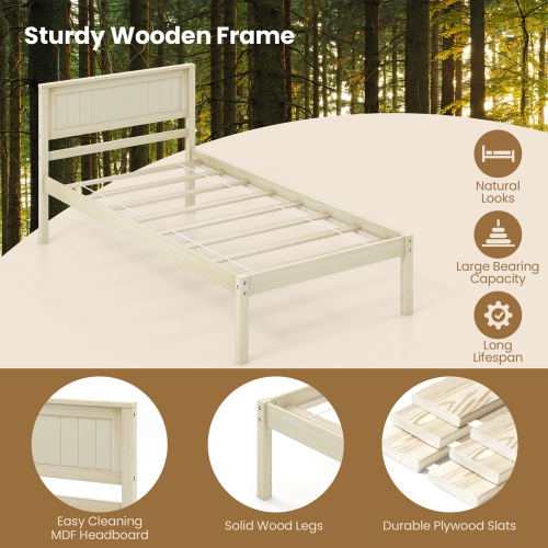 Costway Full/Queen/Twin Size Wooden Platform Bed Frame with Headboard Mattress Foundation Natural