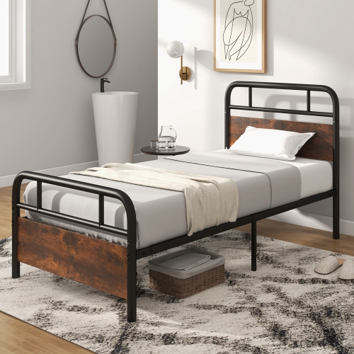 Costway Metal Platform Bed Frame Industrial Headboard Mattress Foundation