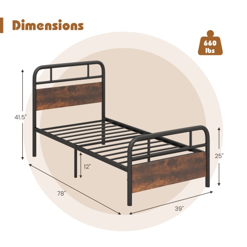Costway Metal Platform Bed Frame Industrial Headboard Mattress Foundation