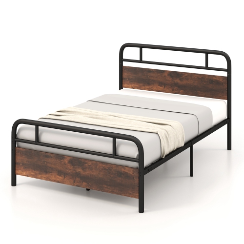 Costway Metal Platform Bed Frame Industrial Headboard Mattress Foundation