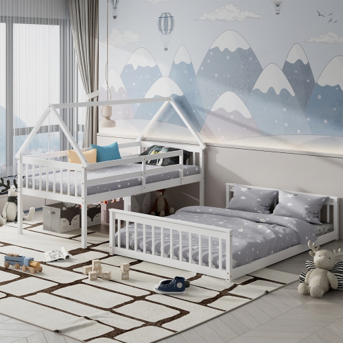 Lit superposé simple sur double de Costway avec échelle et garde-corps transformable en 2 lits