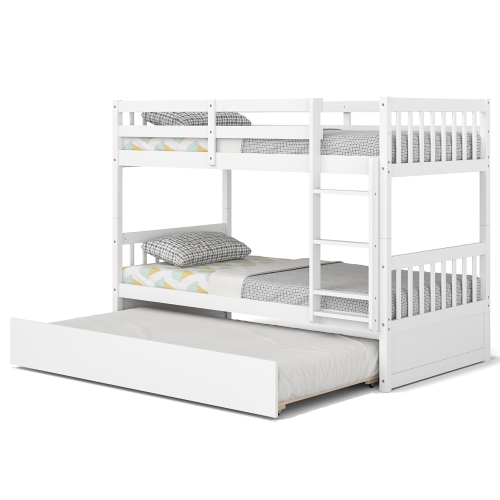 COSTWAY  Twin Over Twin Bunk Bed With Twin Trundle Solid Wood Frame Espresso/white