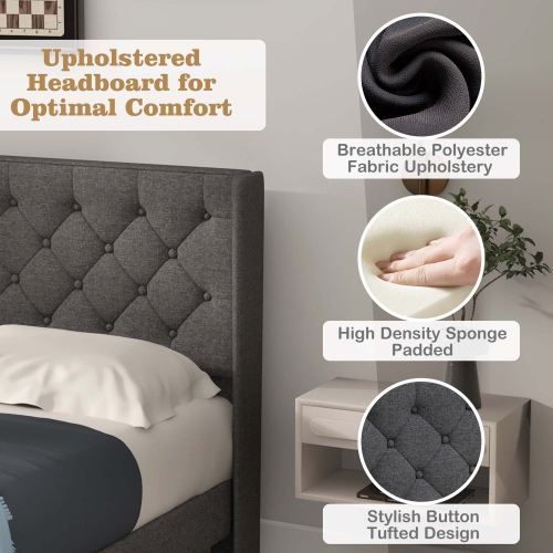 Tête de lit rembourrée pour lit double/grand lit/lit simple de Costway - Gris