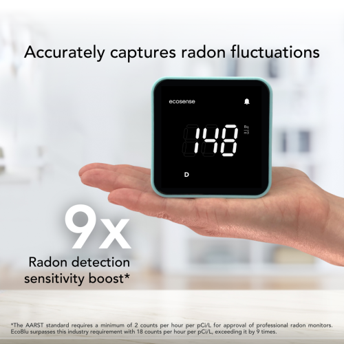 Ecosense EB100B EcoBlu, Home Radon Detector, Captures & Displays Results Every 10 Minutes, Short & Long-Term Continuous Monitoring, Easy to Use