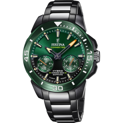 FESTINA  F20646/1 Chrono Bike Connected Stainless Steel Watch In Black/green