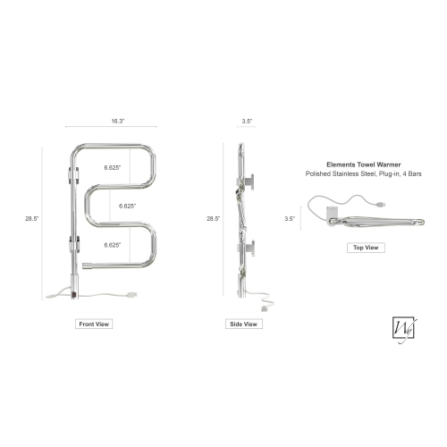 WarmlyYours Elements Electric Towel Warmer 16.3"W x 28.5"H x 3.5"D Polished Plug-in