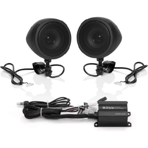 Boss MCBK420B - Black 600 Watt Motorcycle/ATV Sound System with Bluetooth Audio Streaming, One Pair Of 3" Weather Proof Speakers, AUX input and Volum