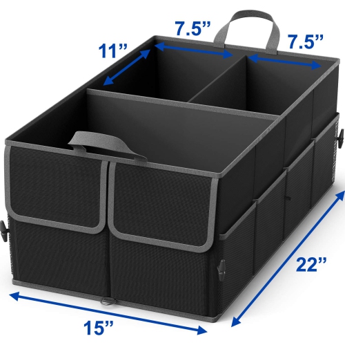 3-Compartment Auto Trunk Cargo Organizer, Black