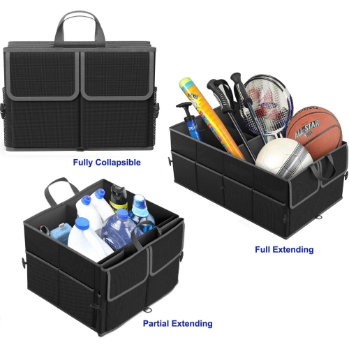 3-Compartment Auto Trunk Cargo Organizer, Black