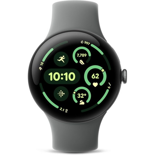 Google Pixel Watch Polished Silver Stainless Steel Case Active Band in Charcoal WiFi BT 41mm Best Buy Canada