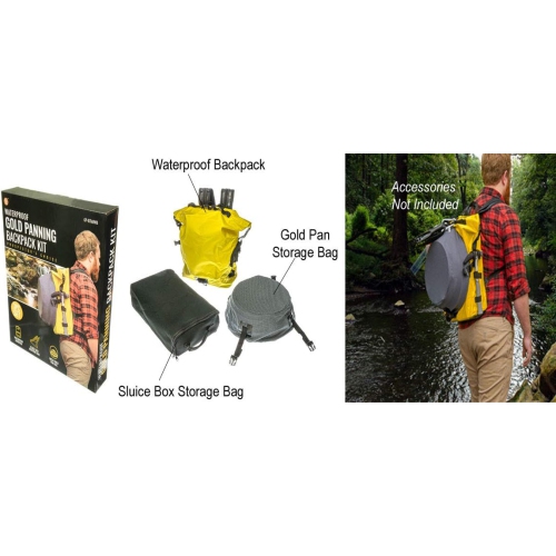 3Pc Set- Waterproof Gold Panning Backpack Kit, Includes-Waterproof Backpack, Sluice Box Neoprene Bag & Mesh Gold Pan Bag. You Are Buying Backpack