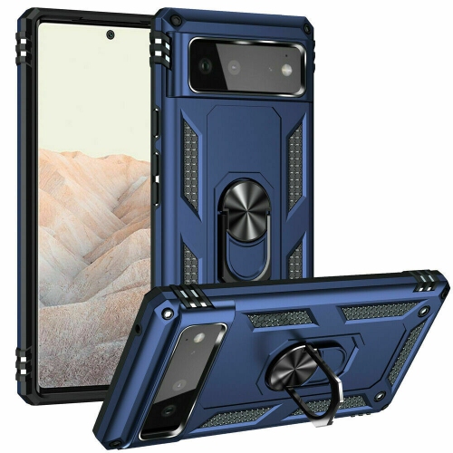 Google Pixel 6a Case, Ring Kickstand Military Grade TPU Hybrid Protective Rugged Case for Google Pixel 6a - Blue