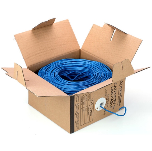 Blue Cat5e 1000ft Bulk Ethernet Cable 24AWG Solid CCA UTP Solid Bulk Cable, in-Wall Rated