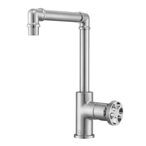 Image 1 de 6.. Robinet de salle de bain à 1 trous avec poignée de roue ronde Urban Ancona, nickel brossé