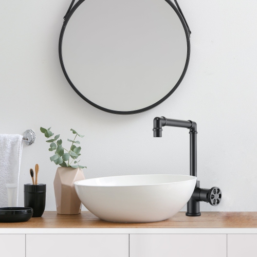 Ancona Urban Round Wheel Handle 1-Hole Bathroom Faucet in Matte Black