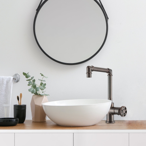 Ancona Urban Deck Mount Round Wheel Handle 1-Hole Bathroom Faucet in Oil-Rubbed Bronze