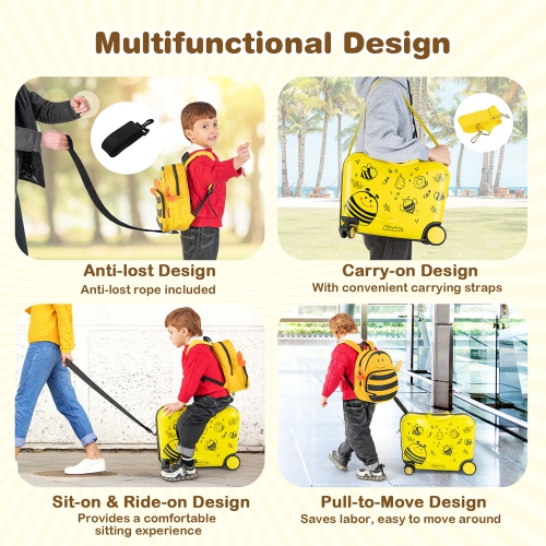 Ensemble de valises porteur 18 po 2PC pour enfants de Costway et corde anti-perte sac à dos 12 po