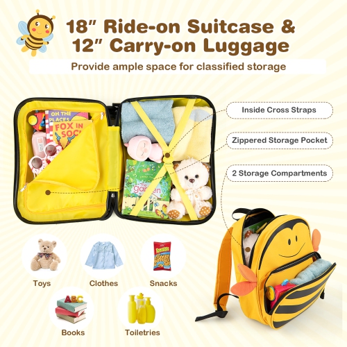 Ensemble de valises porteur 18 po 2PC pour enfants de Costway et corde anti-perte sac à dos 12 po