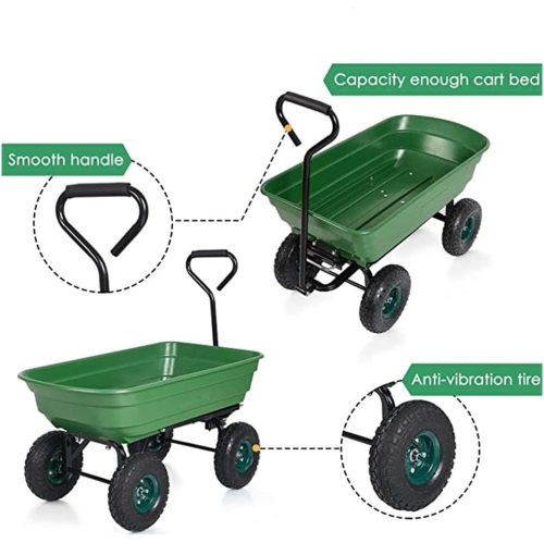 Garden Dump Cart, Garden Cart Heavy Duty Utility Lawn Yard Dump Cart with Sturdy Steel Frame and 10" Pneumatic Tires