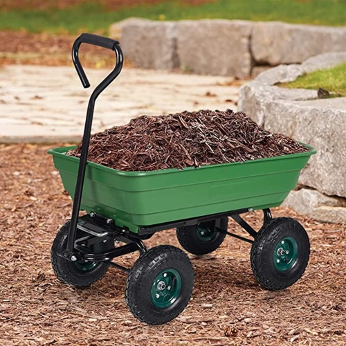 Garden Dump Cart, Garden Cart Heavy Duty Utility Lawn Yard Dump Cart with Sturdy Steel Frame and 10" Pneumatic Tires