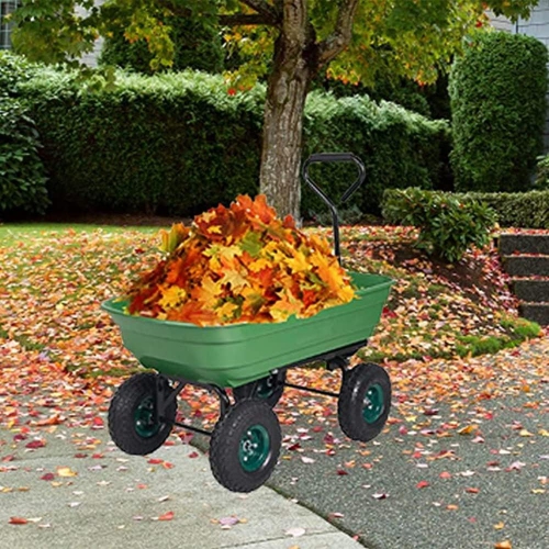 Garden Dump Cart, Garden Cart Heavy Duty Utility Lawn Yard Dump Cart with Sturdy Steel Frame and 10" Pneumatic Tires