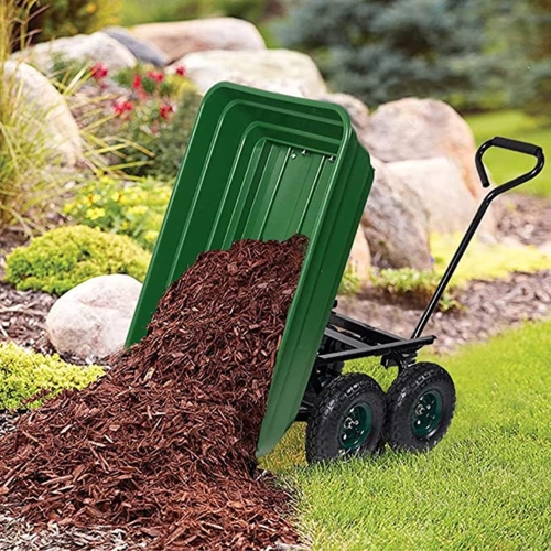 Garden Dump Cart, Garden Cart Heavy Duty Utility Lawn Yard Dump Cart with Sturdy Steel Frame and 10" Pneumatic Tires