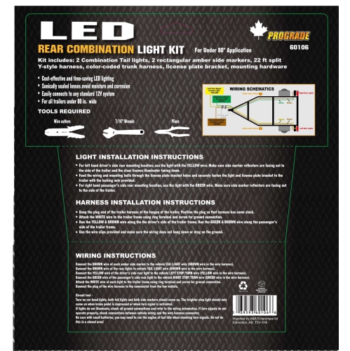 Deluxe 12V LED Submersible Rear Trailer Light Kit for trailers under 80 inches in width