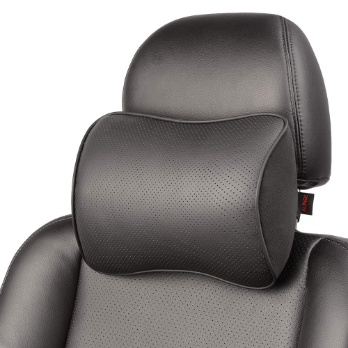 HLD  Memory Foam Car Neck Pillow Soft Leather Headrest for Driving Home Office (1PC) In Black