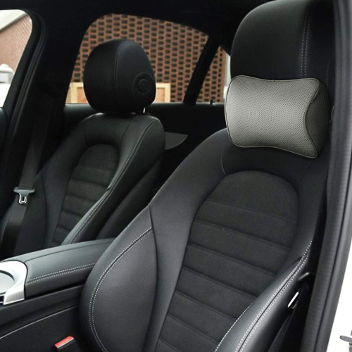 Oreiller d'appuie-tête, oreillers en mousse à mémoire pour l'auto en cuir souple pour la conduite à domicile en gris