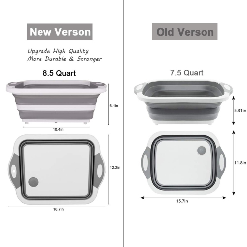 Collapsible Cutting Board with Colander Containers, Foldable Food Grade Silicone Dish Tub Chopping Board, Washing Basin Draining Basket Strainer for